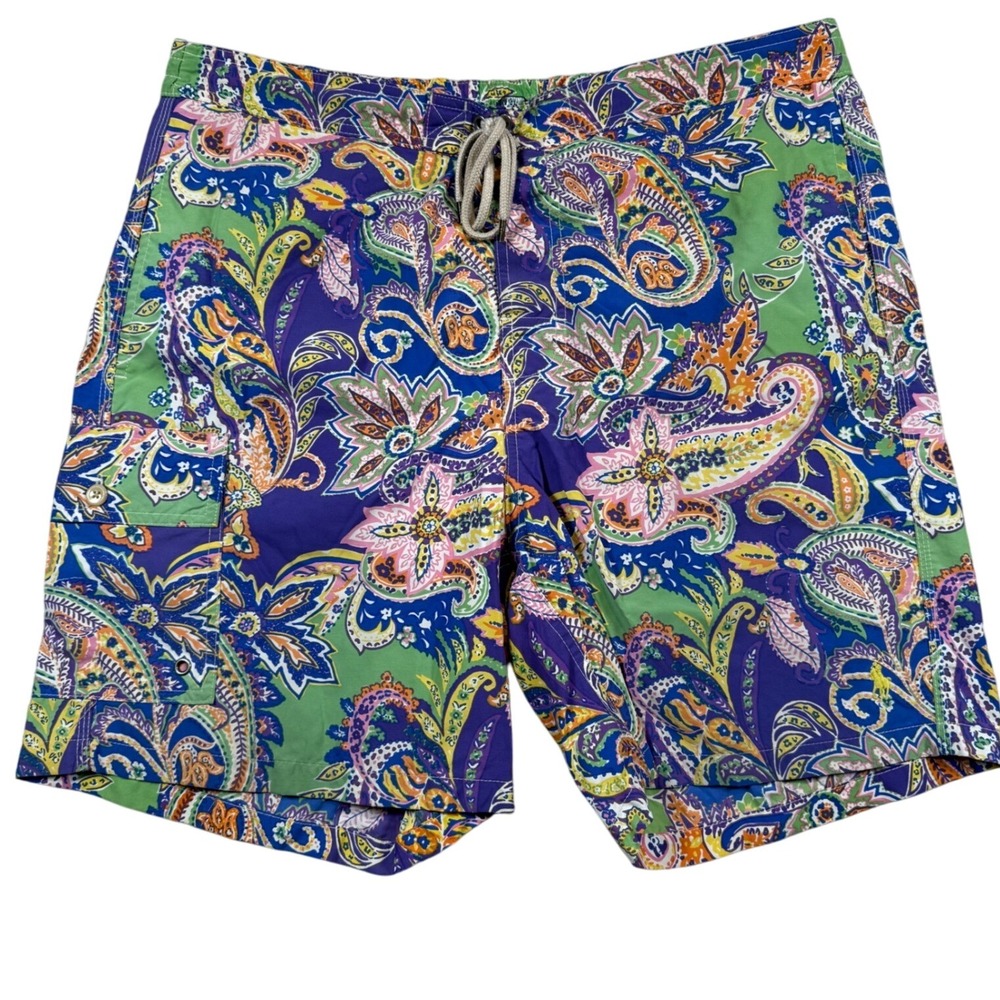 Polo Ralph Lauren Paisley Multicolor Print Swim Trunks Large‎